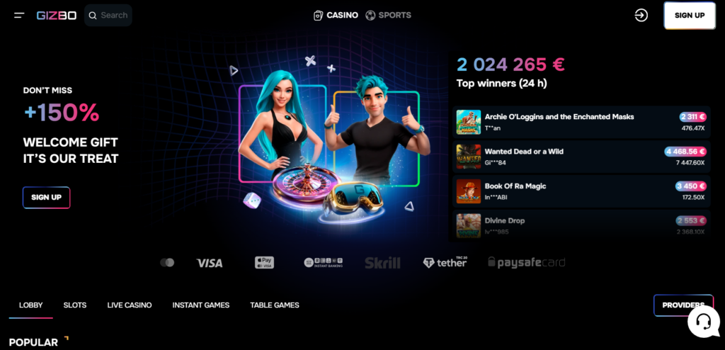 Populiariausi kazino internetu 2025 Gizbo casino