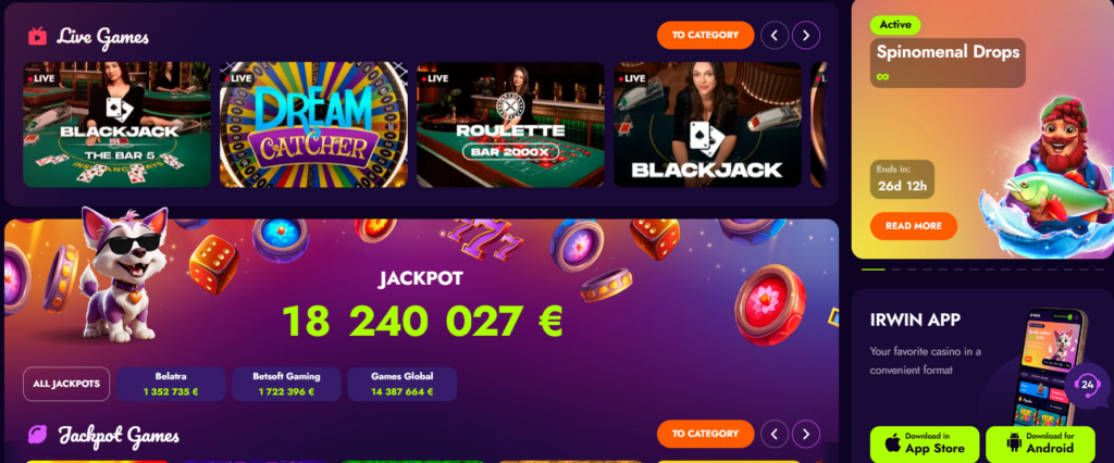 Populiariausi kazino internetu 2025 Irwin Casino